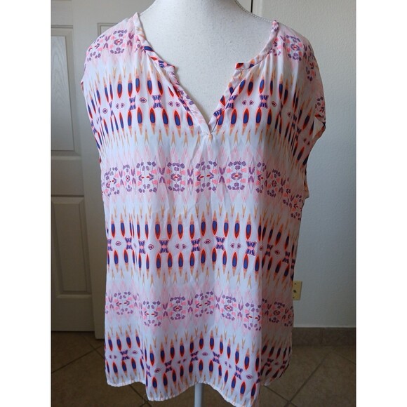 Stylus Women’s Semi Sheer Blouse V-neck Sleeveless High/Low Design Large Pink - Picture 1 of 12